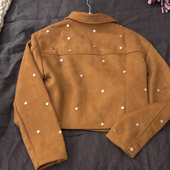 Studded Brown Bomber Jacket - Picture 3 of 3